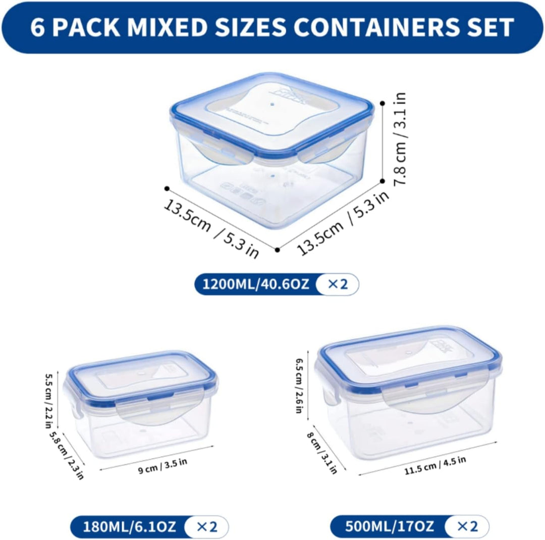 EASYLOCK 6er-Set 1250ML/500ML/180ML Plastikdosen Frischhaltedosen Set mit Deckel, Brotdose,Aufbewahr