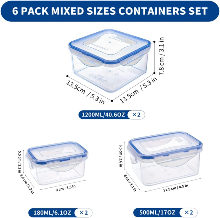 EASYLOCK 6er-Set 1250ML/500ML/180ML Plastikdosen Frischhaltedosen Set mit Deckel, Brotdose,Aufbewahr