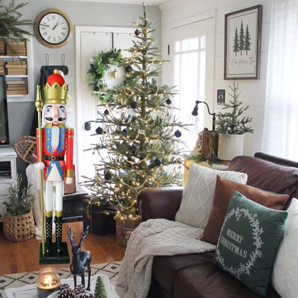 CDL 120cm hoch lebensgross gross rot Weihnachtsdekoration Holz Nussknacker König auf Ständer hält go