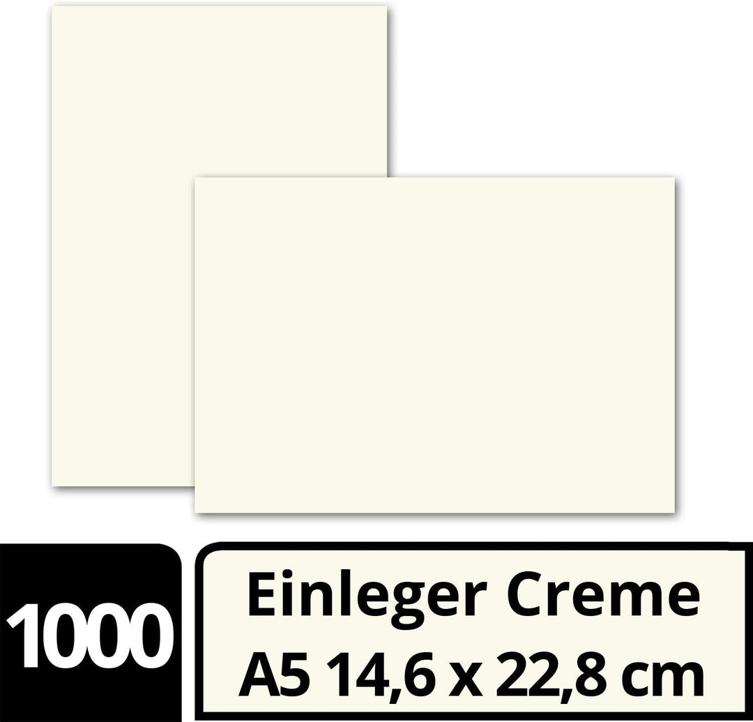 1000x einfaches Einlege-Papier für A5 Faltkarten - naturweiss - 146 x 228 mm (14,6 x 22,8 cm) - ohne