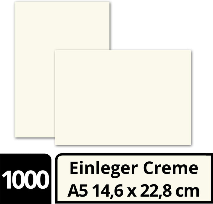 1000x einfaches Einlege-Papier für A5 Faltkarten - naturweiss - 146 x 228 mm (14,6 x 22,8 cm) - ohne