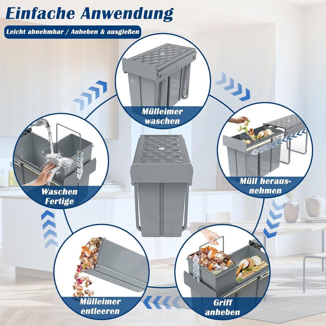 NAIZY Mülltrennsystem ausziehbar Mülleimer Küche 2-Fächer Abfalleimer einbau Unterschrank mit Telesk