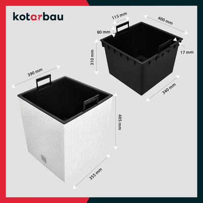 KOTARBAU® Blumentopf 400 mm Weiss Übertopf mit Innentopf für Pflanzenzucht 400x400x408 mm Weiss, 400