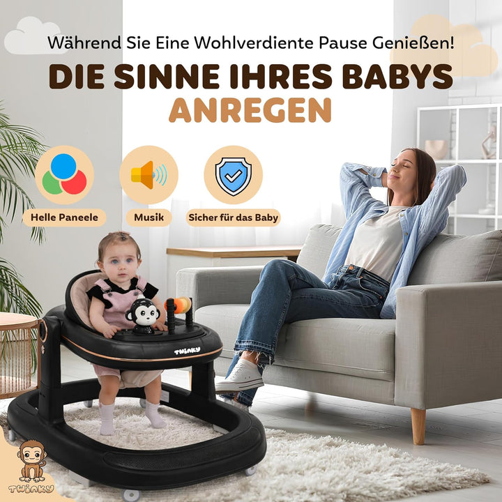 Twinky Lauflernhilfe mit Spielset und Bodenmatte | Robuste Laufhilfe mit 4 verstellbaren Positionen