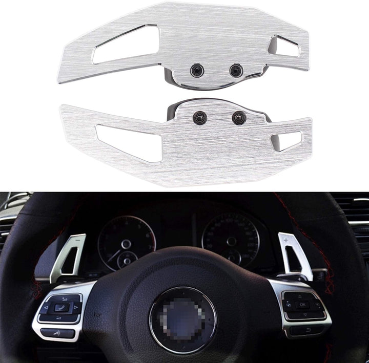 1 Paar Schaltwippen Alu Verlängerung Silber für Beetle Golf 5 6 MK5 MK6 GTI Golf Plus Passat Polo Ti