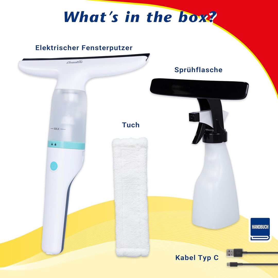 CleanRite® Fenstersauger | Akku Fensterputzer | Elektrischer Fensterreiniger | Fensterputzroboter |