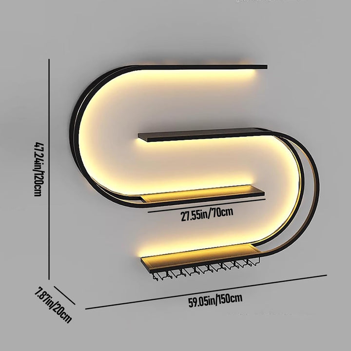 Weinregal zur Wandmontage, schwebendes Barregal mit 4 Ebenen, Industriedesign, Flaschenregal aus Met