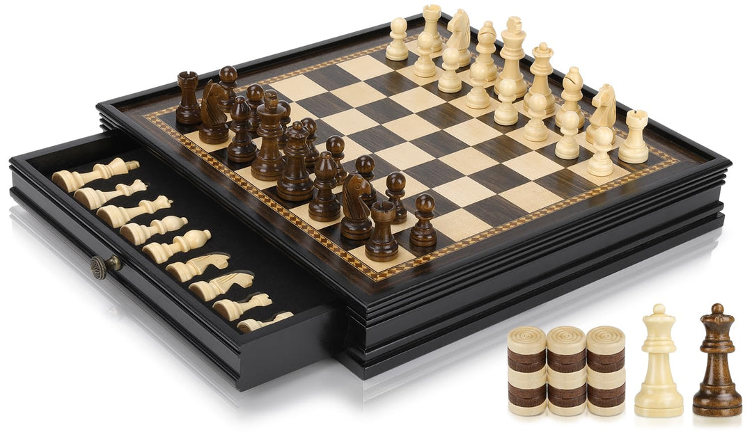 Peradix 2 in 1 Magnetisch Schachspiel mit Dame Spiel aus Holz, 32CM/12.6IN Schachbrett mit Lagerschu