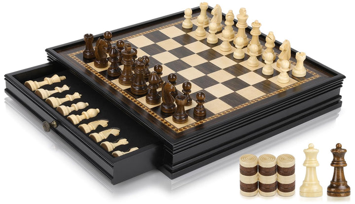 Peradix 2 in 1 Magnetisch Schachspiel mit Dame Spiel aus Holz, 32CM/12.6IN Schachbrett mit Lagerschu
