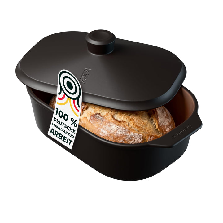 myromy® Bräter, Schmortopf & Brotbackform aus Keramik Natur-Ton: Bratentopf, Dampfgarer & Backform,