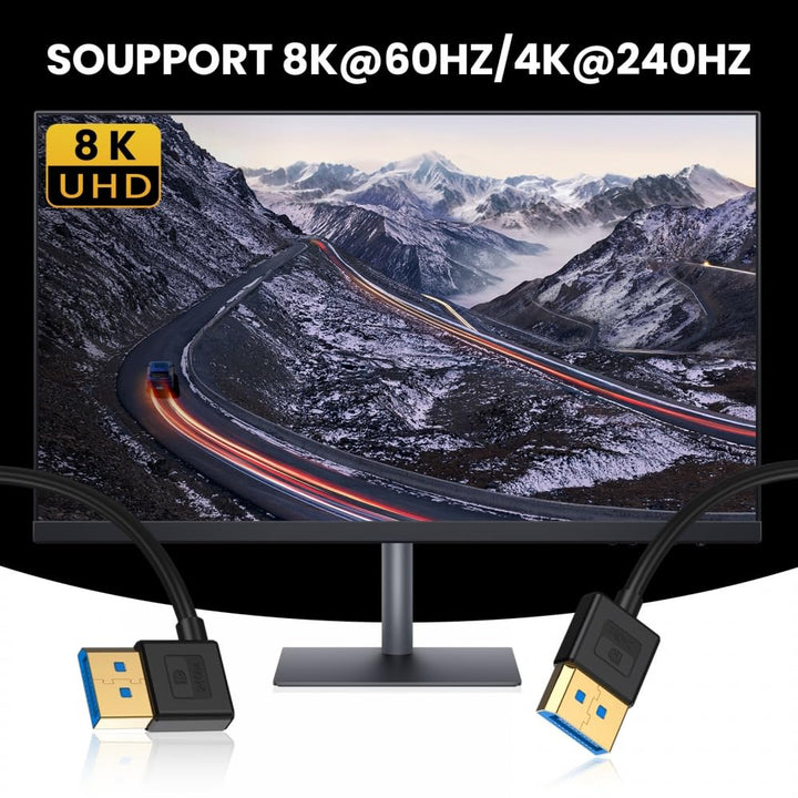 CY Cable Ultrafine links abgewinkeltes DisplayPort 1.4 DP auf DP Kabel 8K 60Hz Kabel Ultra-HD UHD 4K