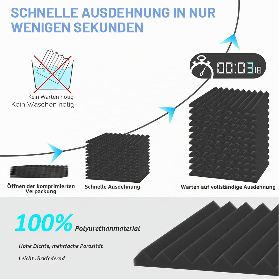 JBER Akustikschaumstoff-Platten, 48 Stück, 2,5 x 30 x 30 cm, Studio, Schalldämmung, Keil-Struktur, f