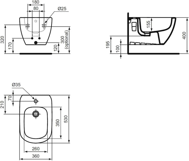 Ideal Standard - These hängende Bidet mit versteckten Befestigungen - Schwarz Seide