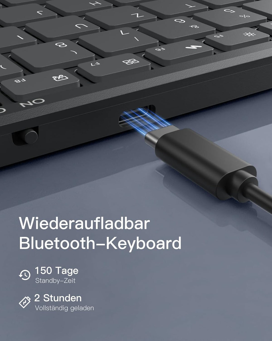 Inateck Faltbare Mini Tastatur, KI-Funktion mit Touchpad,3 Bluetooth-Kanälen, kompatibel mit iPadOS