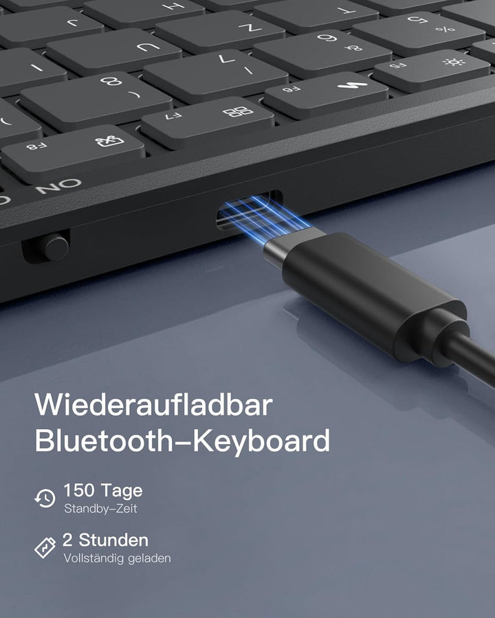 Inateck Faltbare Mini Tastatur, KI-Funktion mit Touchpad,3 Bluetooth-Kanälen, kompatibel mit iPadOS