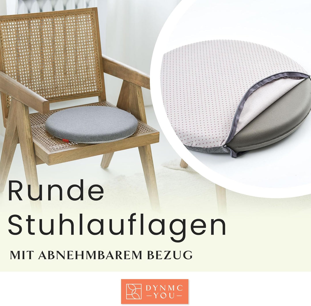 DYNMC you Sitzkissen Stuhl - Stuhlkissen 40x40 - Rund 2er Set Grau - Test SEHR GUT - Mittelhart H3 -
