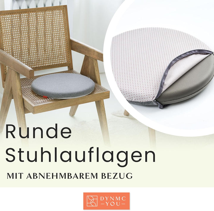 DYNMC you Sitzkissen Stuhl - Stuhlkissen 40x40 - Rund 2er Set Grau - Test SEHR GUT - Mittelhart H3 -