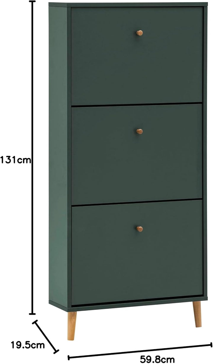 Schildmeyer Bjarne Schuhschrank 160174, waldgrün, 59,8 x 19,5 x 131 cm, platzsparend durch geringe T