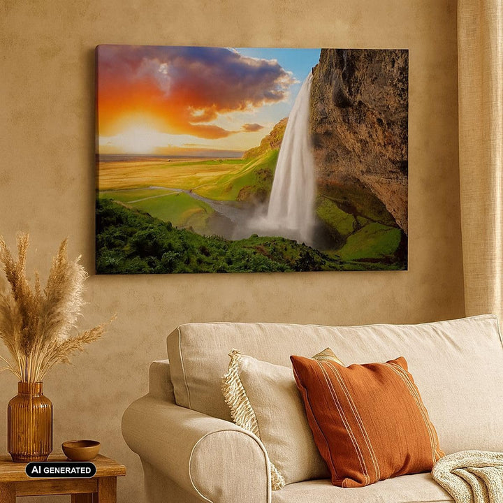 ARTTOR Bilder auf Leinwand 100x70cm Leinwandbild Geologie island Wiese Gross Wanddeko Bild Schlafzim