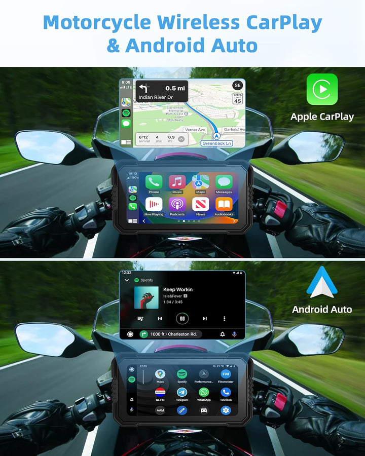 4K Motorrad CarPlay Android Auto mit Dashcam Vorne Hinten, 6,25 Zoll Carplay Bildschirm GPS Dashcam