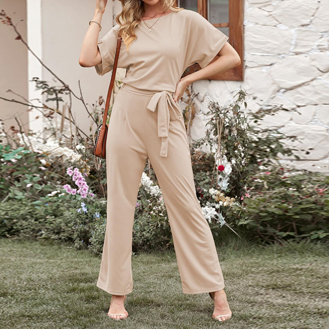 Bipily Damen Kurzarm Lang Jumpsuit Elegant Overall Jumpsuits O-Ausschnitt Playsuit Romper Hosenanzug
