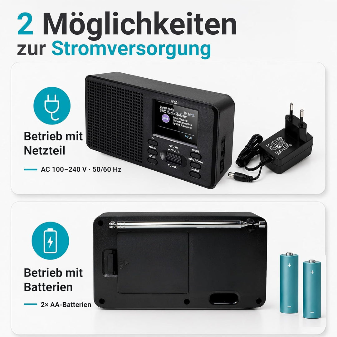 XORO DAB 142 - Tragbares Digitalradio, UKW und DAB+ Empfang, Senderspeicher, RDS-Funktion, Wecker, B