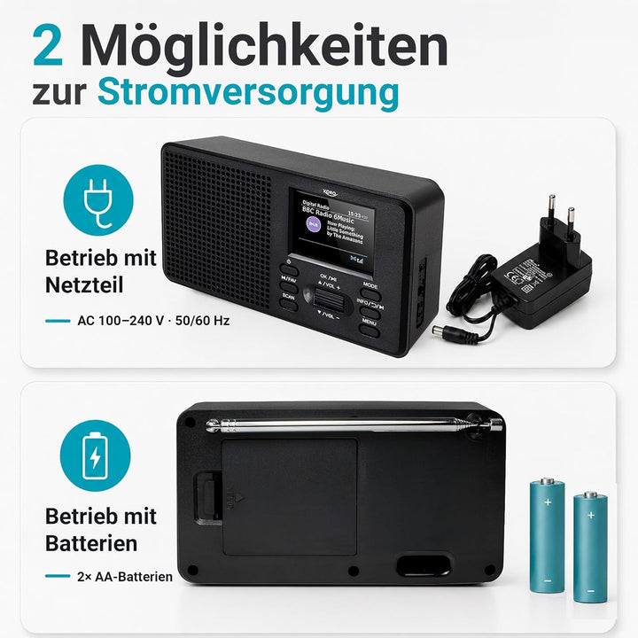 XORO DAB 142 - Tragbares Digitalradio, UKW und DAB+ Empfang, Senderspeicher, RDS-Funktion, Wecker, B