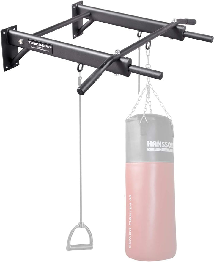 TrainHard® Klimmzugstange Wandmontage bis 350kg belastbar, 3 Ösen für Boxsack, TRX- oder Schlingentr