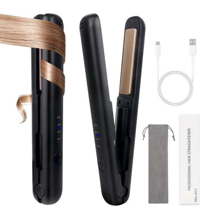 Mini Glätteisen Kabellos, 2 in 1 Haarglätter Glätteisen, Kabelloses glätteisen mit 4 Temperaturen, g