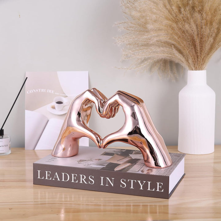 WUBIANJIE Rosa Herzhände Skulptur Boho Wohnzimmer Dekor Ästhetische Regaldekoration Ideal für Coucht