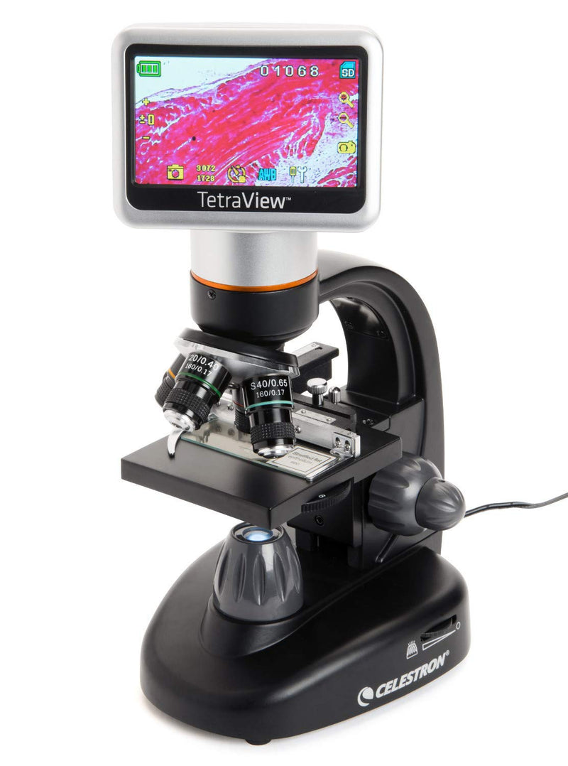 Celestron 44347 TetraView LCD Digitales Touchscreen-Mikroskop, 40- bis 400-fache Vergrösserung, Schw