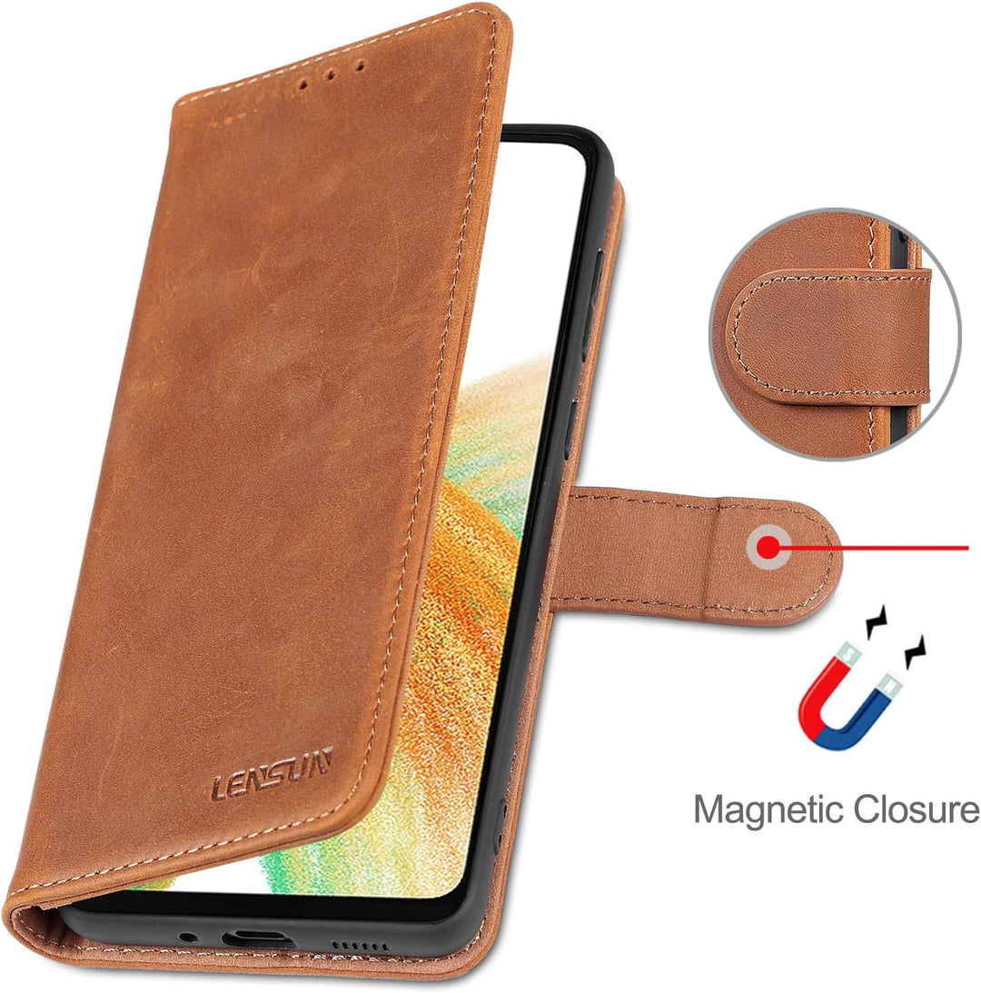 LENSUN Echtleder Hülle für Samsung Galaxy A33, Handyhülle Echt Lederhülle [Kartenfach] [RFID Schutz]