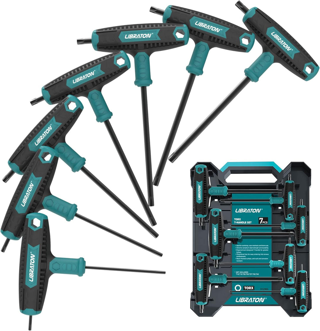 LIBRATON T-Griff Schraubenschlüssel Satz 7tlg, Schraubendreher-Satz mit T-Griff, TX10-TX40, für Torx
