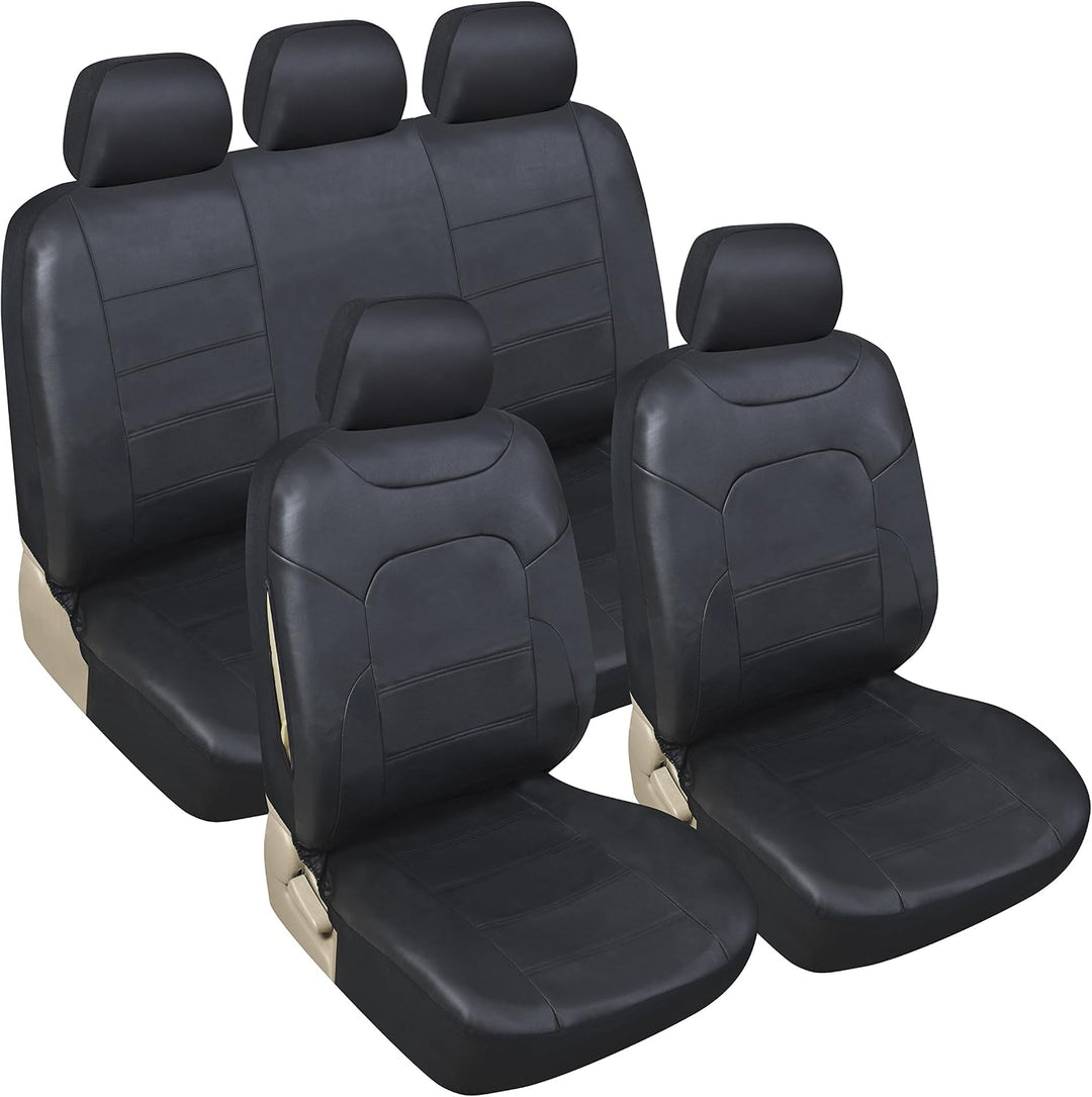 Upgrade4cars Sitzbezüge Auto Leder-Optik Universal Schwarz | Auto-Sitzbezüge Set für Sommer &amp; Winter