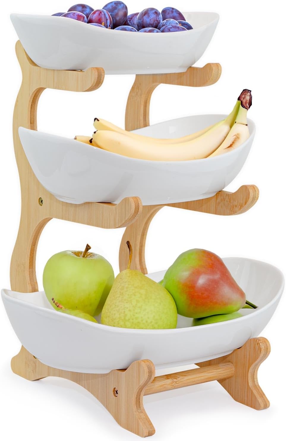 Dimono® Etagere Deluxe Servier-Ständer; 3-Etagen Keramik-Servierschalen; Obst- & Gemüseschale mit Ba