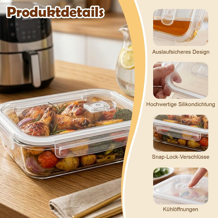 2 Stück Glas Auflaufform Airfryer, BPA-frei Glasform für Airfryer mit Deckel, Abnehmbaren Silikongri