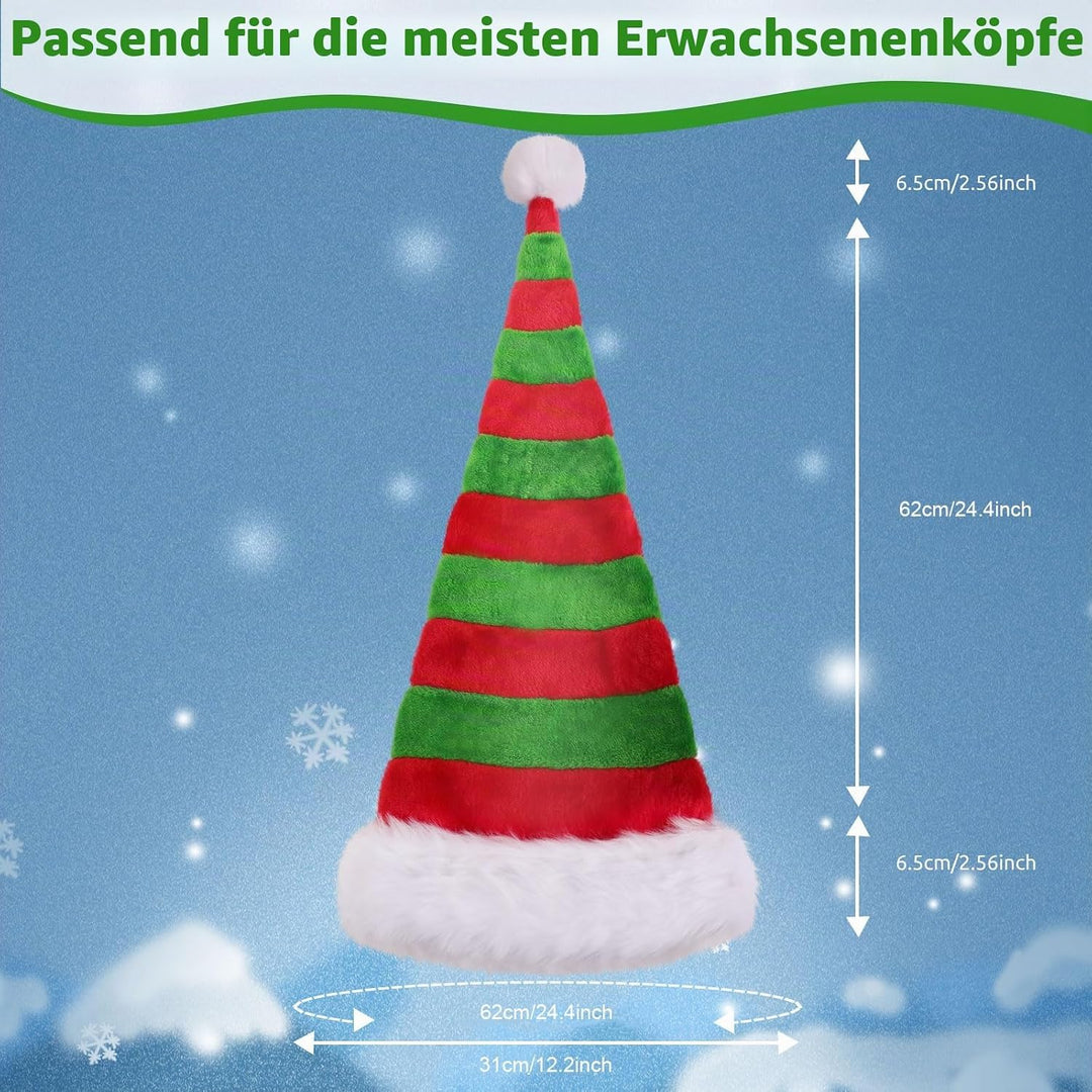 CITÉTOILE Weihnachtsmütze Verlängerte Erwachsene mit Streifen,Plüsch Weihnachtsmütze für Herren und
