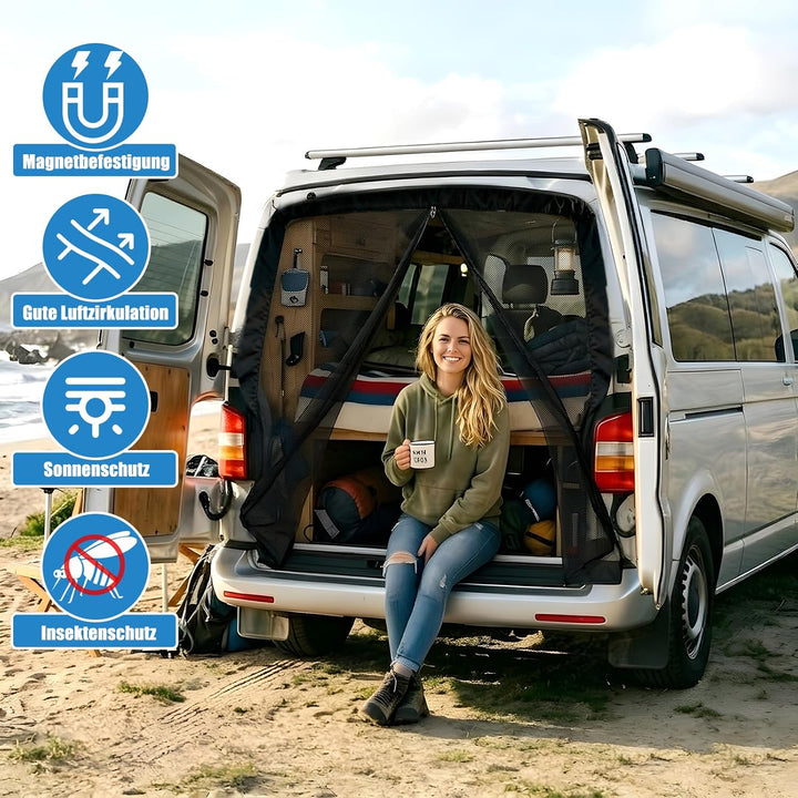 Moskitonetz Auto Hintertür Kompatibel für VW T5 T6,Magnetisch Reissverschluss Fliegengitter Auto Ins