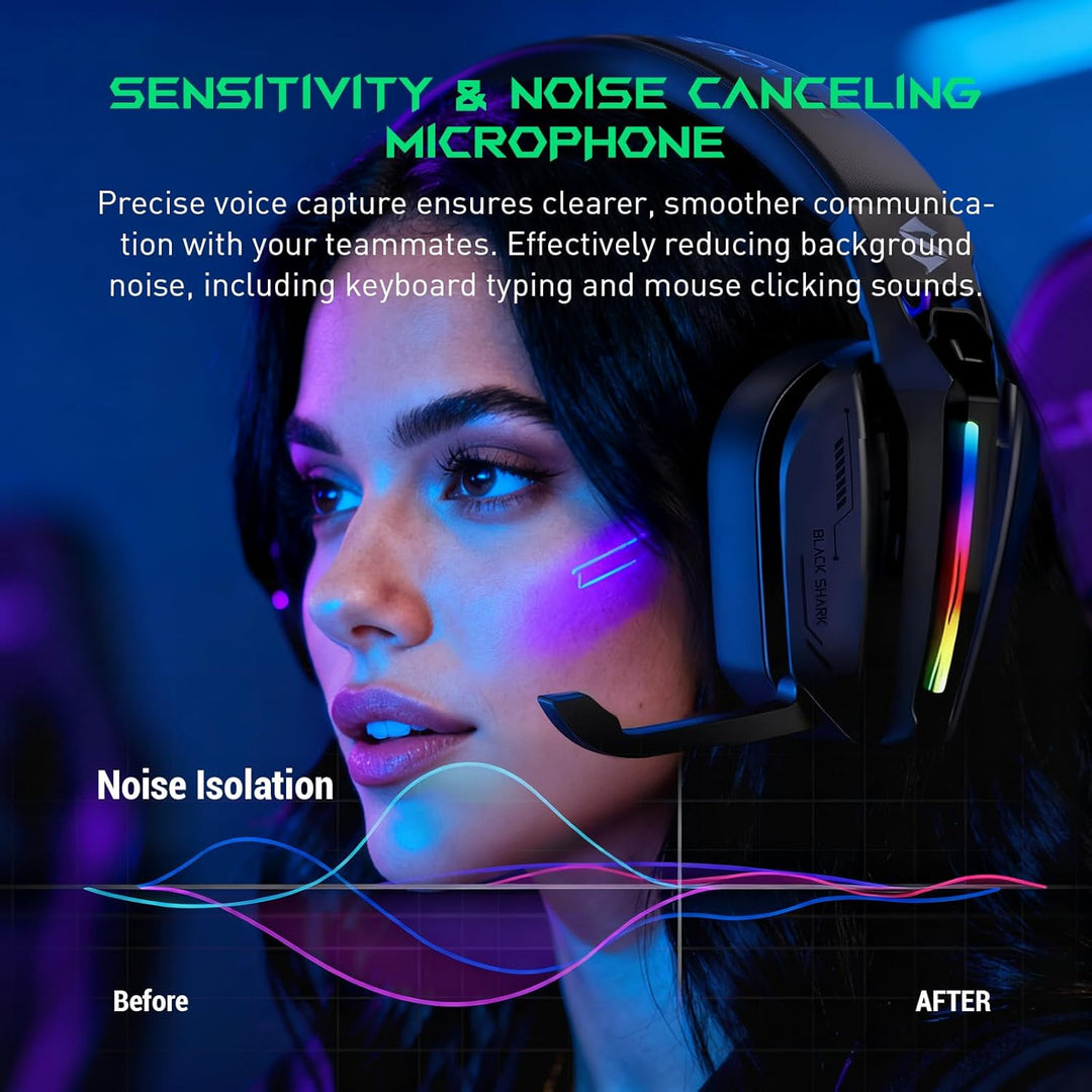 Black Shark Wireless Gaming Headset, Bluetooth 6.0 Gaming Kopfhörer Kabellos mit USB- und Typ-C-Ansc