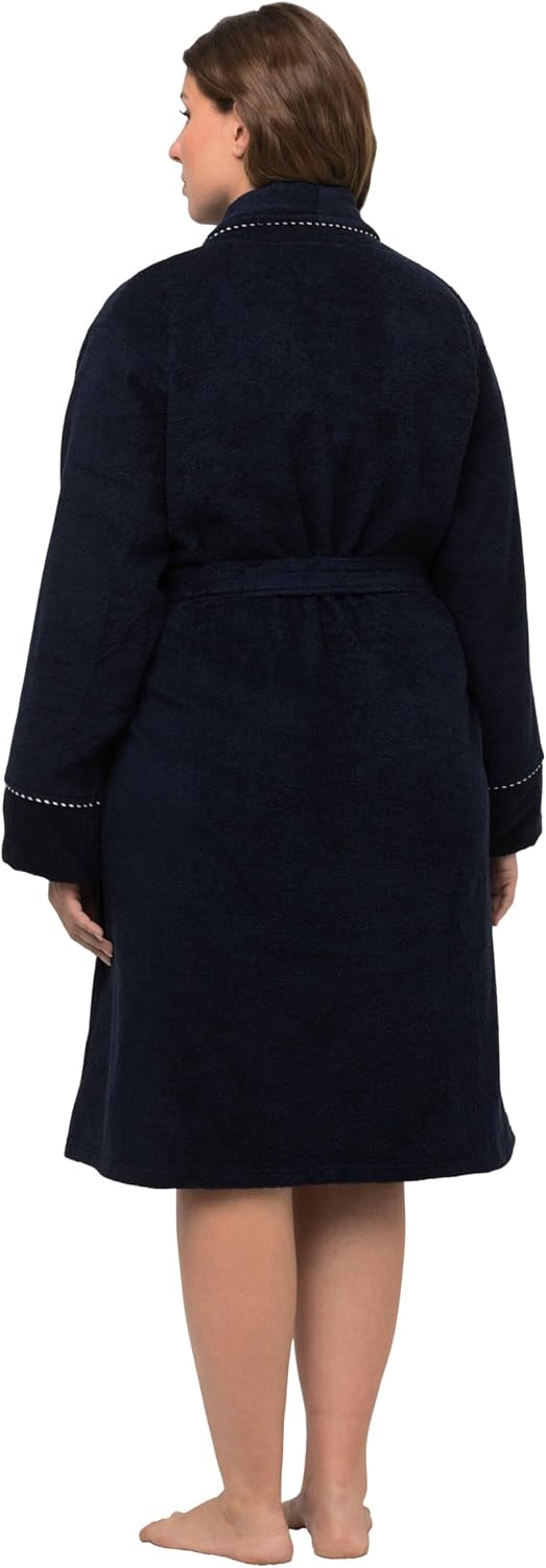 Ulla Popken Damen Bathrobe, Woven Terry Bademantel 42-44 nachtblau, 42-44 nachtblau