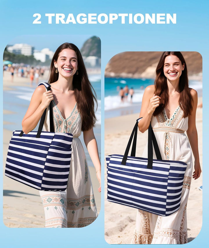 ISEYOU Strandtasche XXL Familie, Gross Strandtasche mit Reissverschluss Wasserdicht Sanddicht, Handt