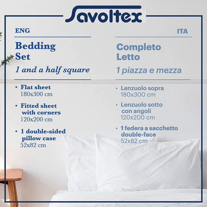 PENSIERI DELICATI Bettwäsche Set Einzelbett 100% Baumwolle, Einzelbett 90x200 Inklusive Bodenblech,