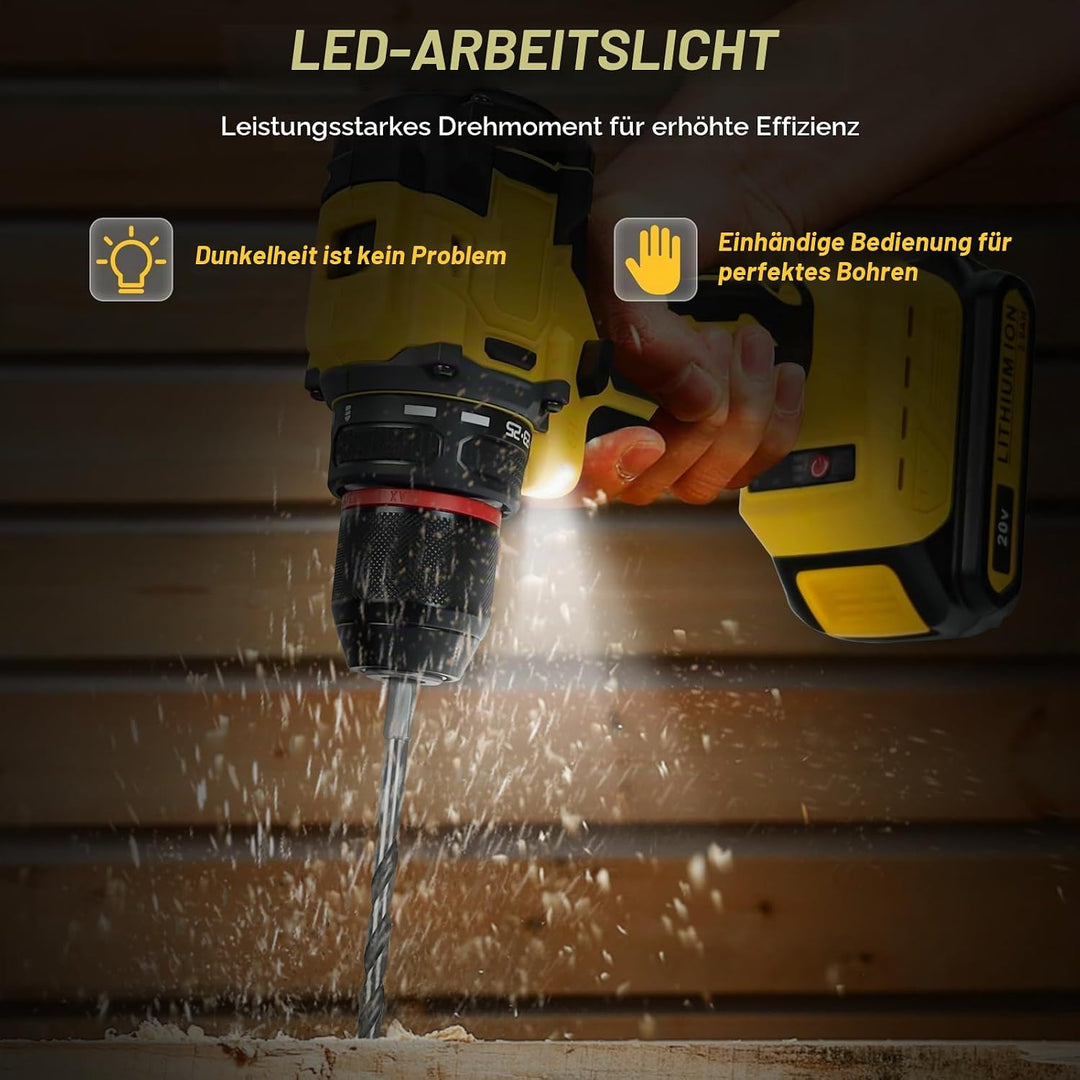 Akku-Bohrschrauber für DEWALT 20V Akkus,25+1Drehmoment Einstellung, Max. Drehmoment 60N-m, LED-Licht