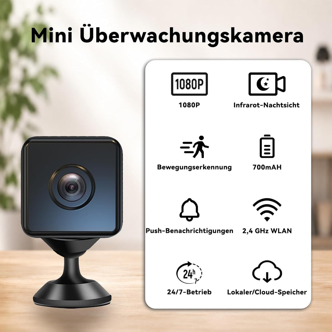 Mini Camera, Live Übertragung Handy APP Für WiFi Überwachungskamera Innen, mit Akku Sicherheitskamer