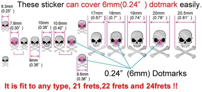 Inlay Sticker Griffbrett Position Marker für Gitarren & Bass - Sideways Skulls w/Crossbones - Weiss