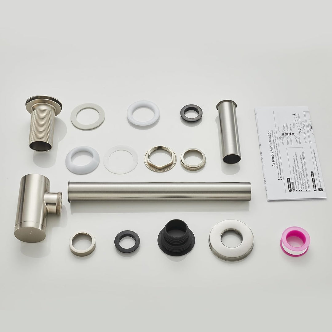 Edelstahl 1 1/4" x 32 mm Siphon Set für Waschbecken, Syphon Pop up Ablaufgarnitur ohne Überlauf Stöp