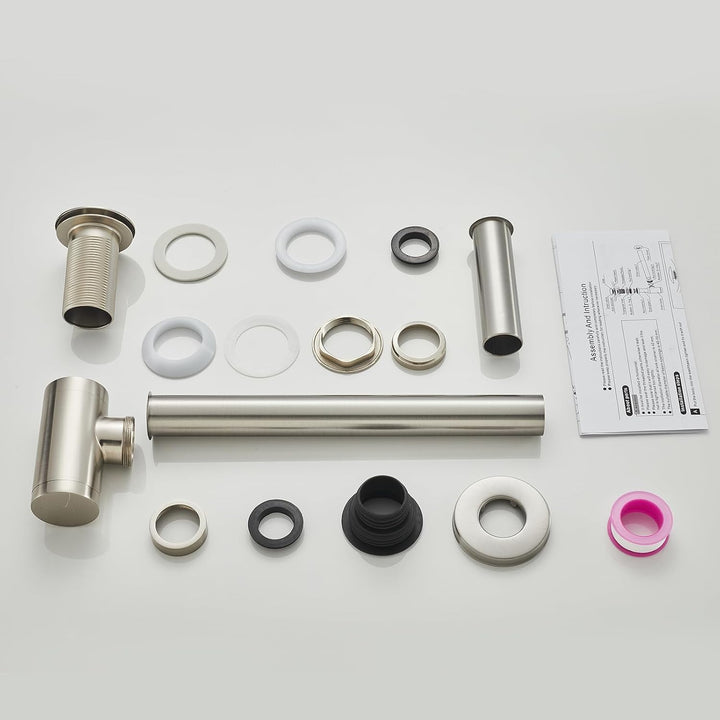 Edelstahl 1 1/4" x 32 mm Siphon Set für Waschbecken, Syphon Pop up Ablaufgarnitur ohne Überlauf Stöp