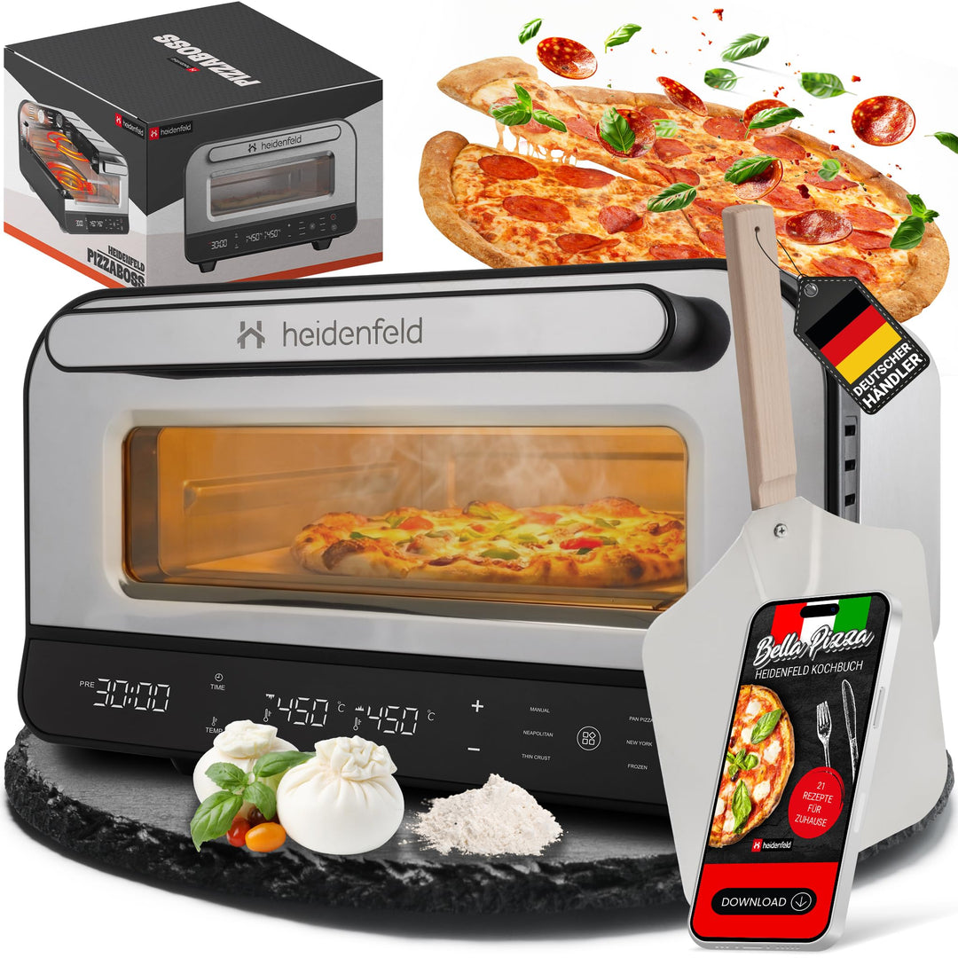 Heidenfeld Pizzaofen | 1850 Watt bis 450°C - Backofen inkl. Pizzastein & Pizzaschieber - Pizzaofen e
