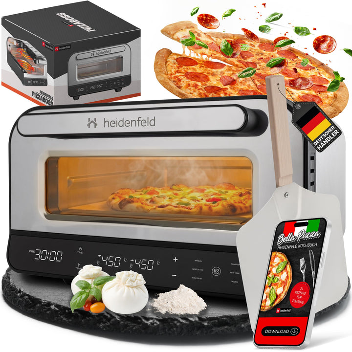 Heidenfeld Pizzaofen | 1850 Watt bis 450°C - Backofen inkl. Pizzastein & Pizzaschieber - Pizzaofen e