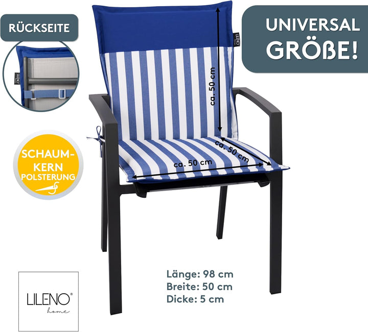 LILENO HOME Gartenstuhl Auflagen als [2er Set - Niedriglehner] in Streifen Dunkelblau - Uni Dunkelbl